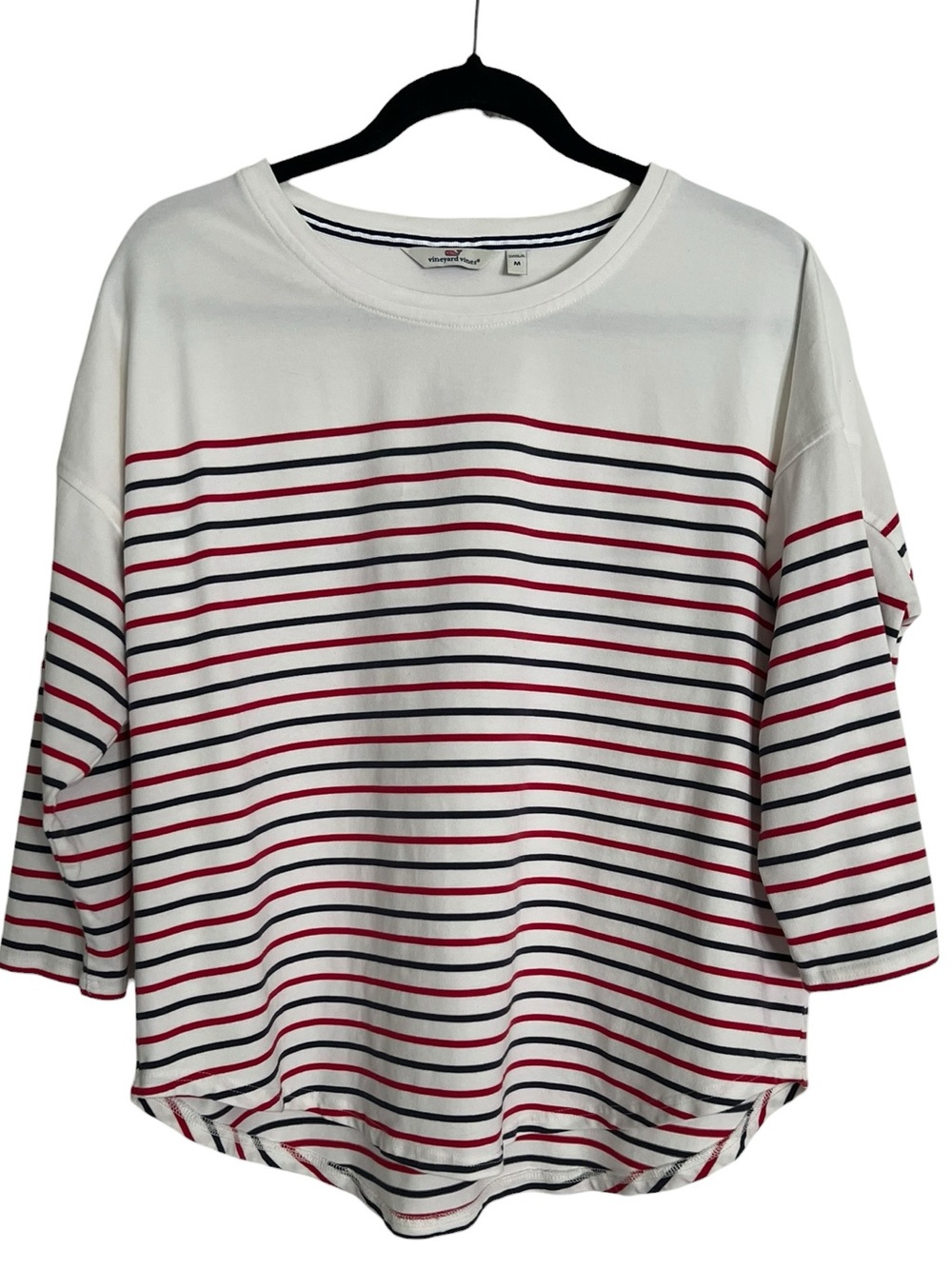 Vineyard Vines Boat Neck 3/4 Length Sleeve Red, White, & Blue Striped Shirt Med